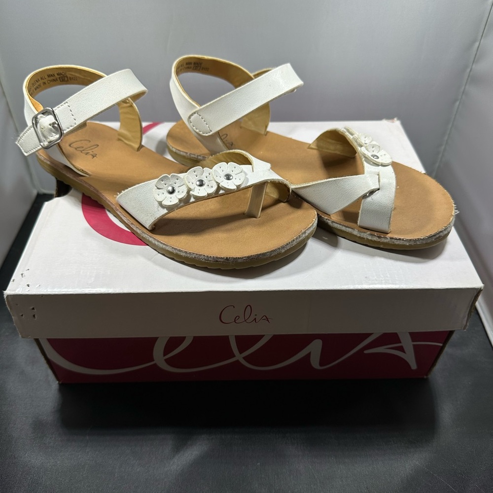 Girls White Leather Sandals